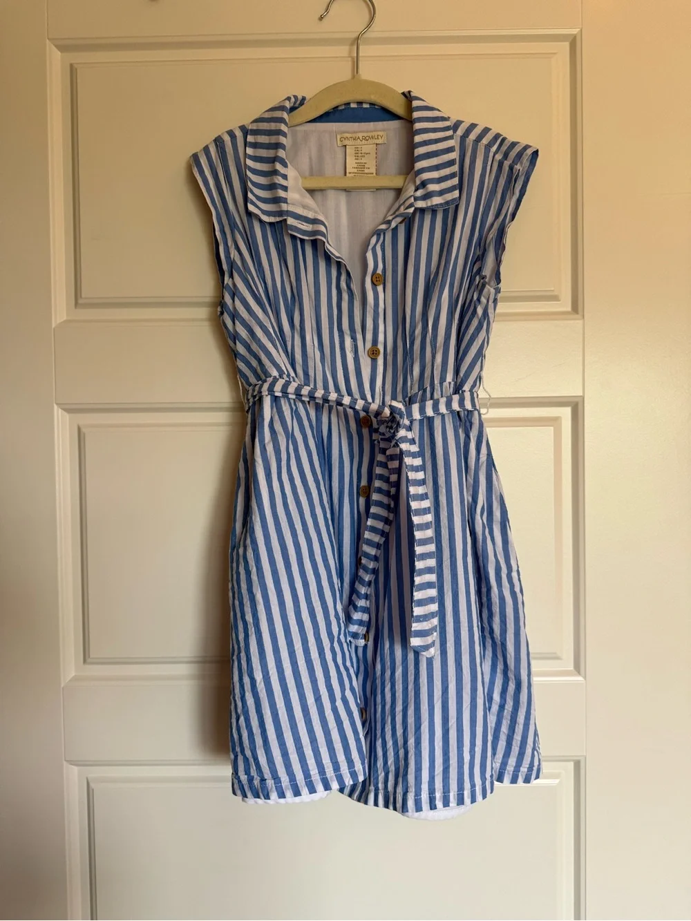 Cynthia Crowley Blue & White Striped Kids Shirt Dress with Tie Belt & Purse